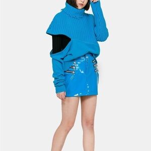 Ben Taverniti Unravel Project Blue Latex Triple-Zip Mini Skirt‎ Sz M